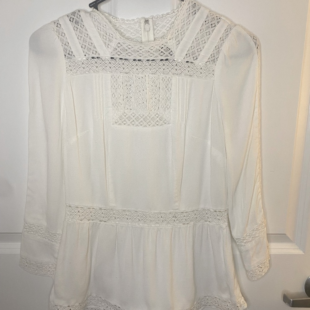 J. Crew Point Sur 3/4 Length Peasant Blouse. Size 00. White.